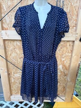 Dress Barn Navy and White Polka Dot Short Sleeve Tie-Waist Mini Dress